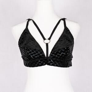 Hot Topic Black Velvet Bralette Crop Top LARGE Mermaid Whimsigoth Biker Festival